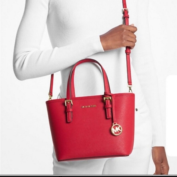 NEW Michael Kors - Jet Set Travel Small Saffiano Leather Top-Zip Tote Bag - Red - Picture 2 of 5